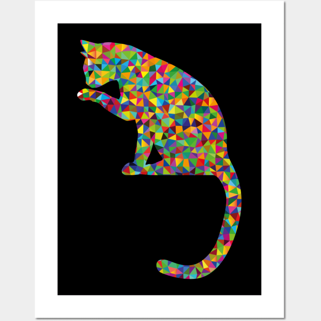 Geometric Colorful Cat Cute Kitten Gift Idea Wall Art by Ever Heart Collection